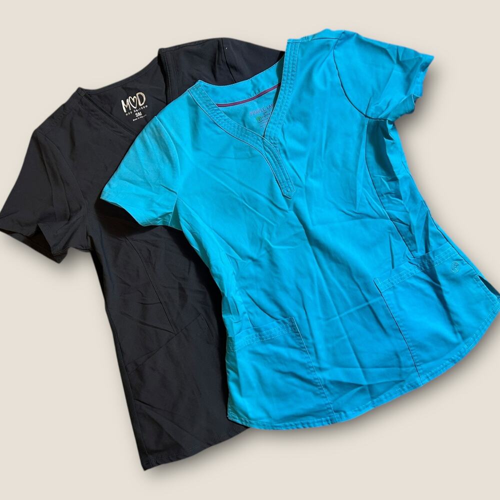 Scrub Top Bundle Womens Small MOD Uniform Healing Hands Purple Label 2pc w12